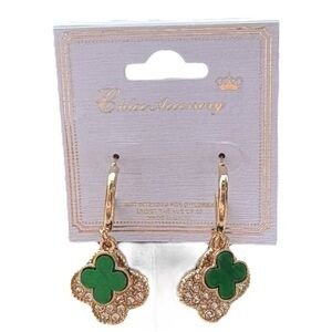 5/$25 Green & Gold Floral Double Layer Dangle Earrings